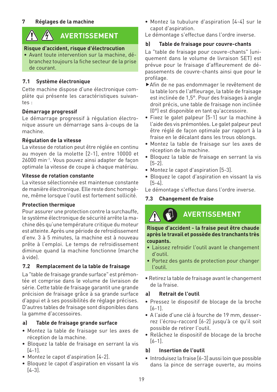 Avertissement | Festool MFK 700 EQ User Manual | Page 19 / 92