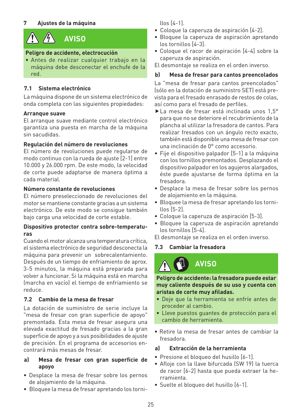 Aviso | Festool MFK 700 EQ User Manual | Page 25 / 92