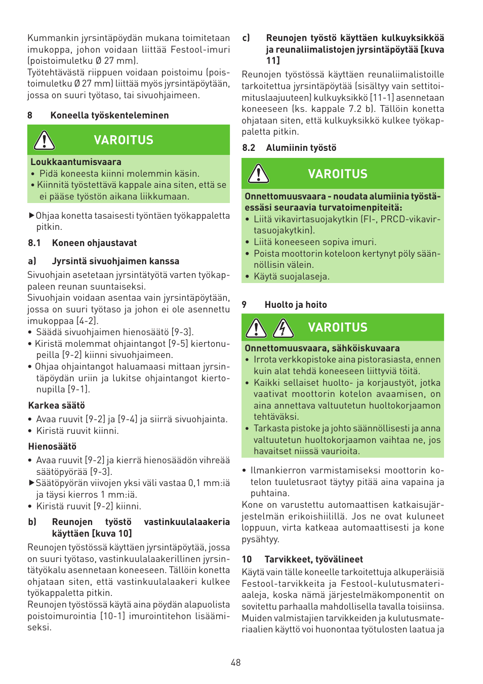 Varoitus | Festool MFK 700 EQ User Manual | Page 48 / 92