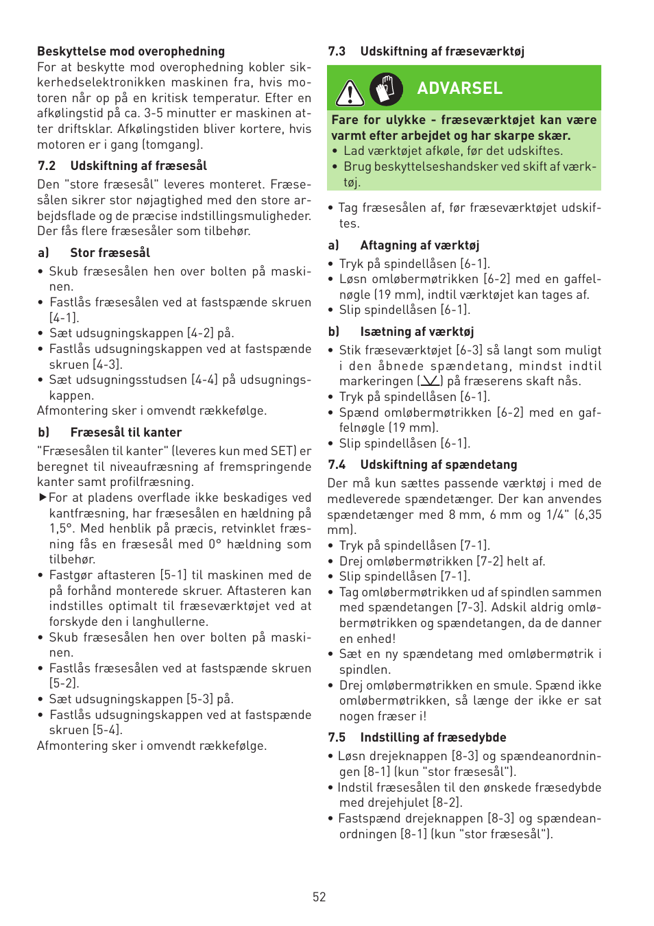Advarsel | Festool MFK 700 EQ User Manual | Page 52 / 92