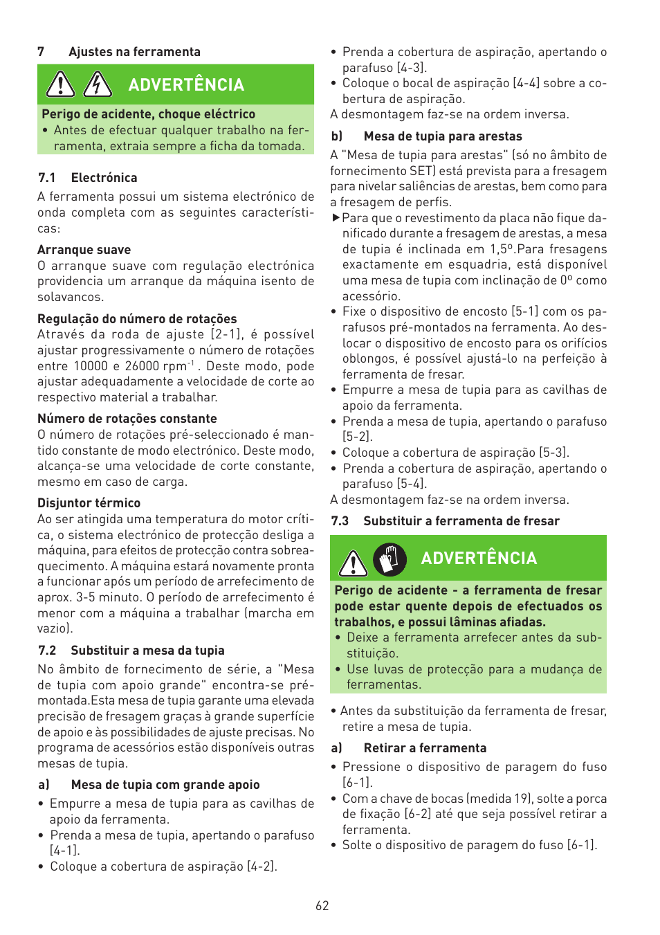 Advertência | Festool MFK 700 EQ User Manual | Page 62 / 92
