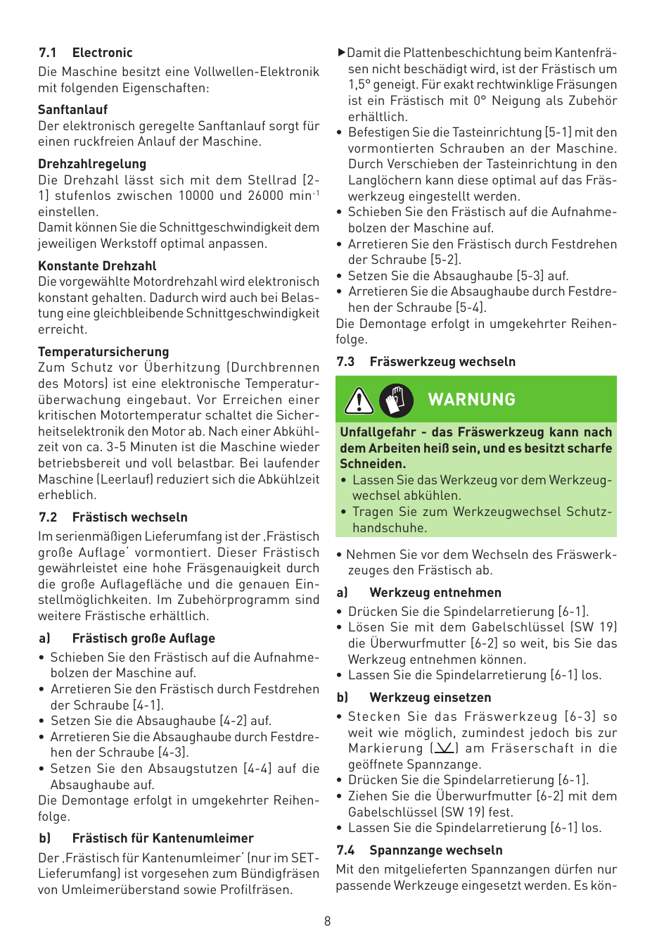 Warnung | Festool MFK 700 EQ User Manual | Page 8 / 92