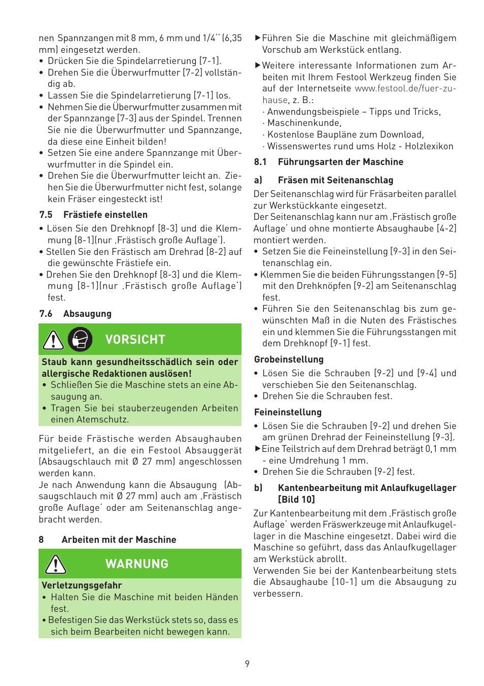 Vorsicht, Warnung | Festool MFK 700 EQ User Manual | Page 9 / 92
