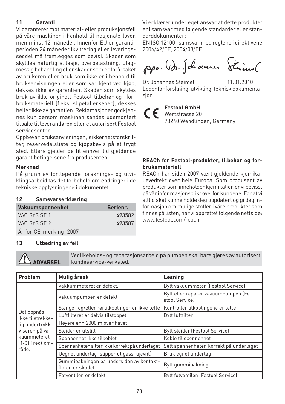 Festool VAC SYS User Manual | Page 70 / 101