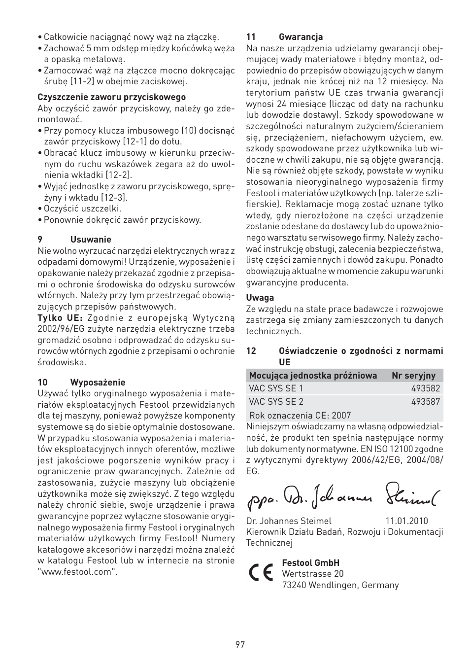 Festool VAC SYS User Manual | Page 97 / 101