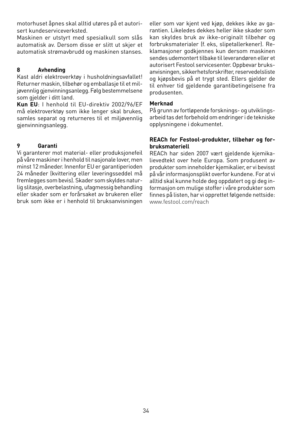 Festool RS 100 CQ User Manual | Page 34 / 46