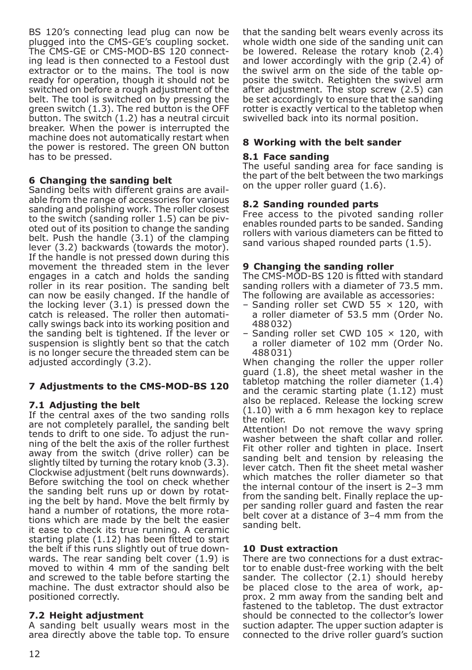 Festool CMS MOD BS 120 User Manual | Page 12 / 62