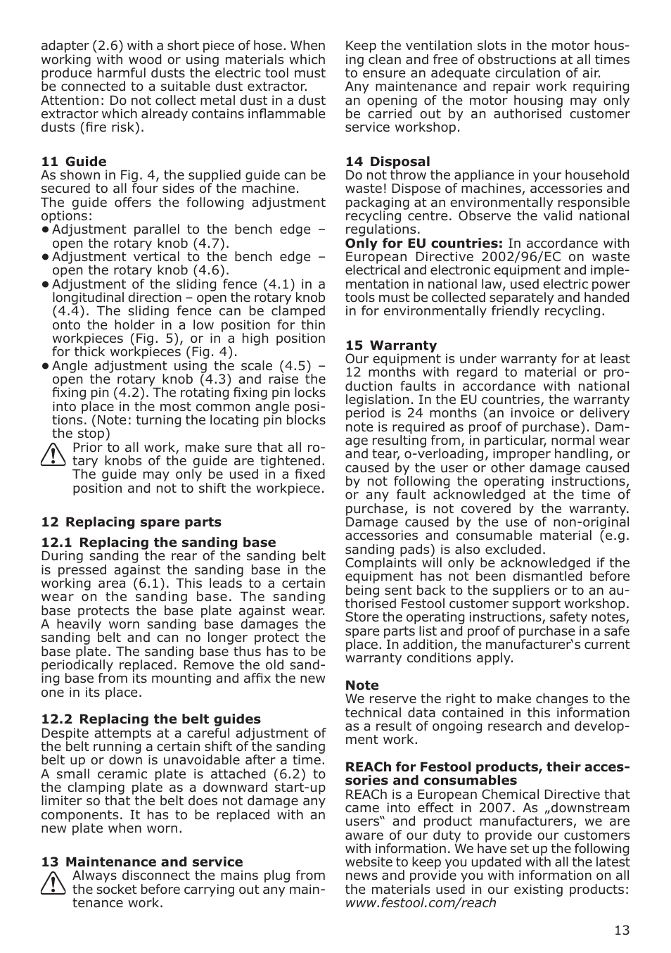 Festool CMS MOD BS 120 User Manual | Page 13 / 62