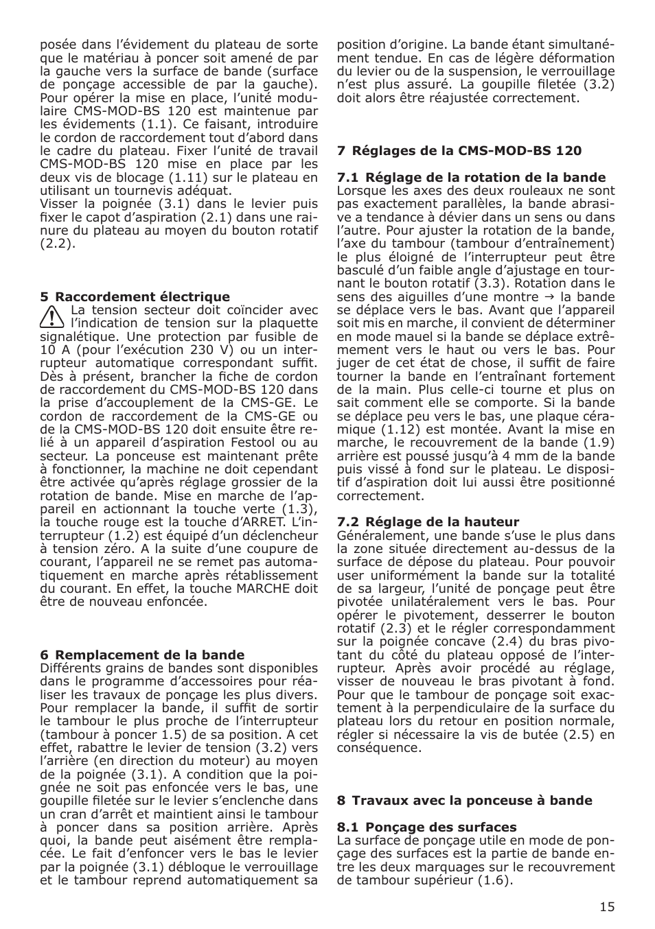 Festool CMS MOD BS 120 User Manual | Page 15 / 62