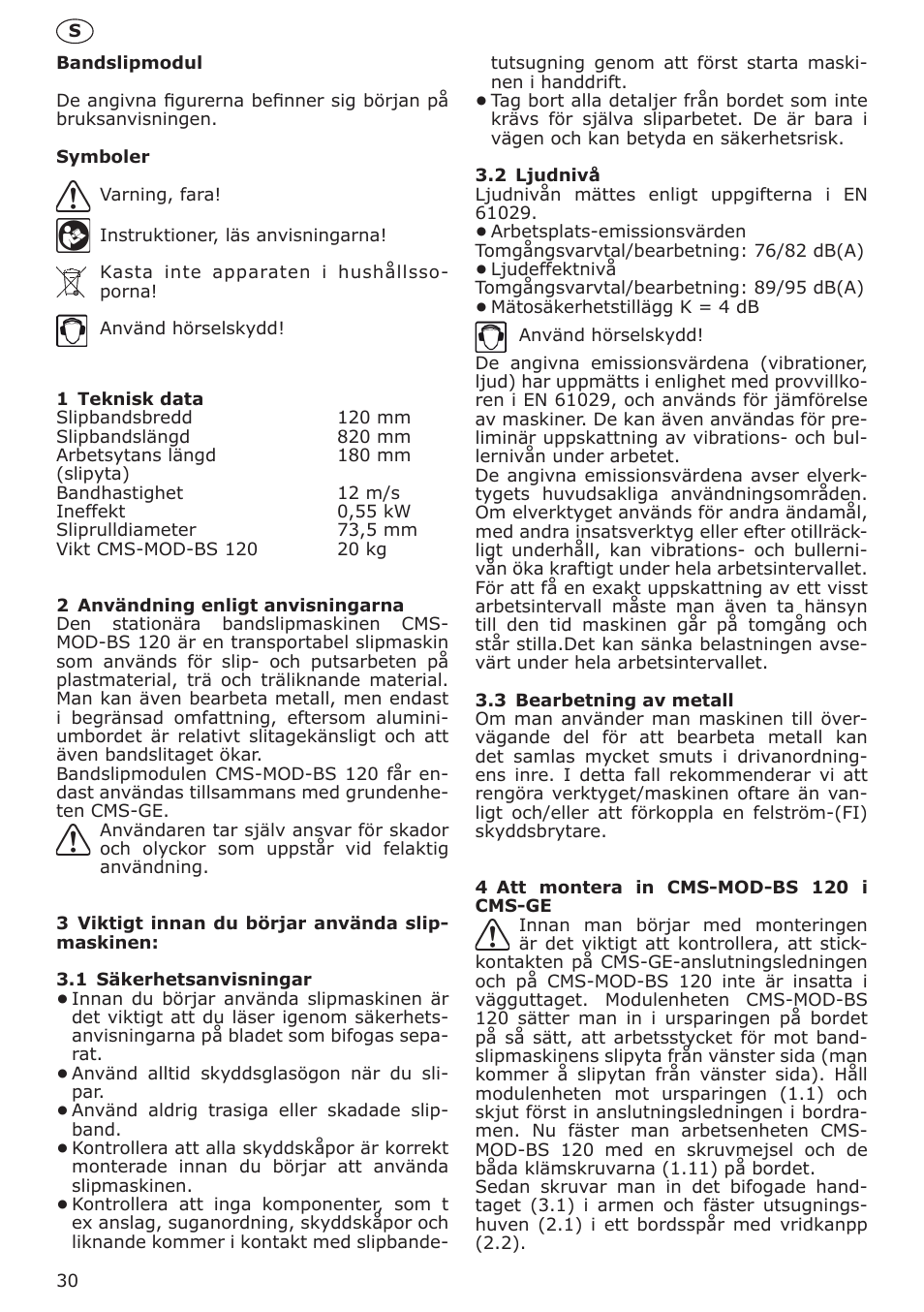 Festool CMS MOD BS 120 User Manual | Page 30 / 62