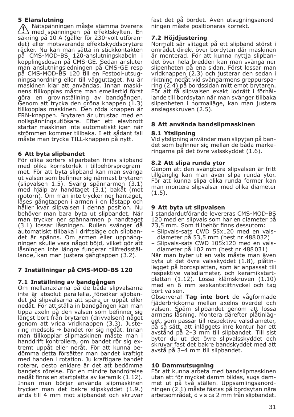 Festool CMS MOD BS 120 User Manual | Page 31 / 62