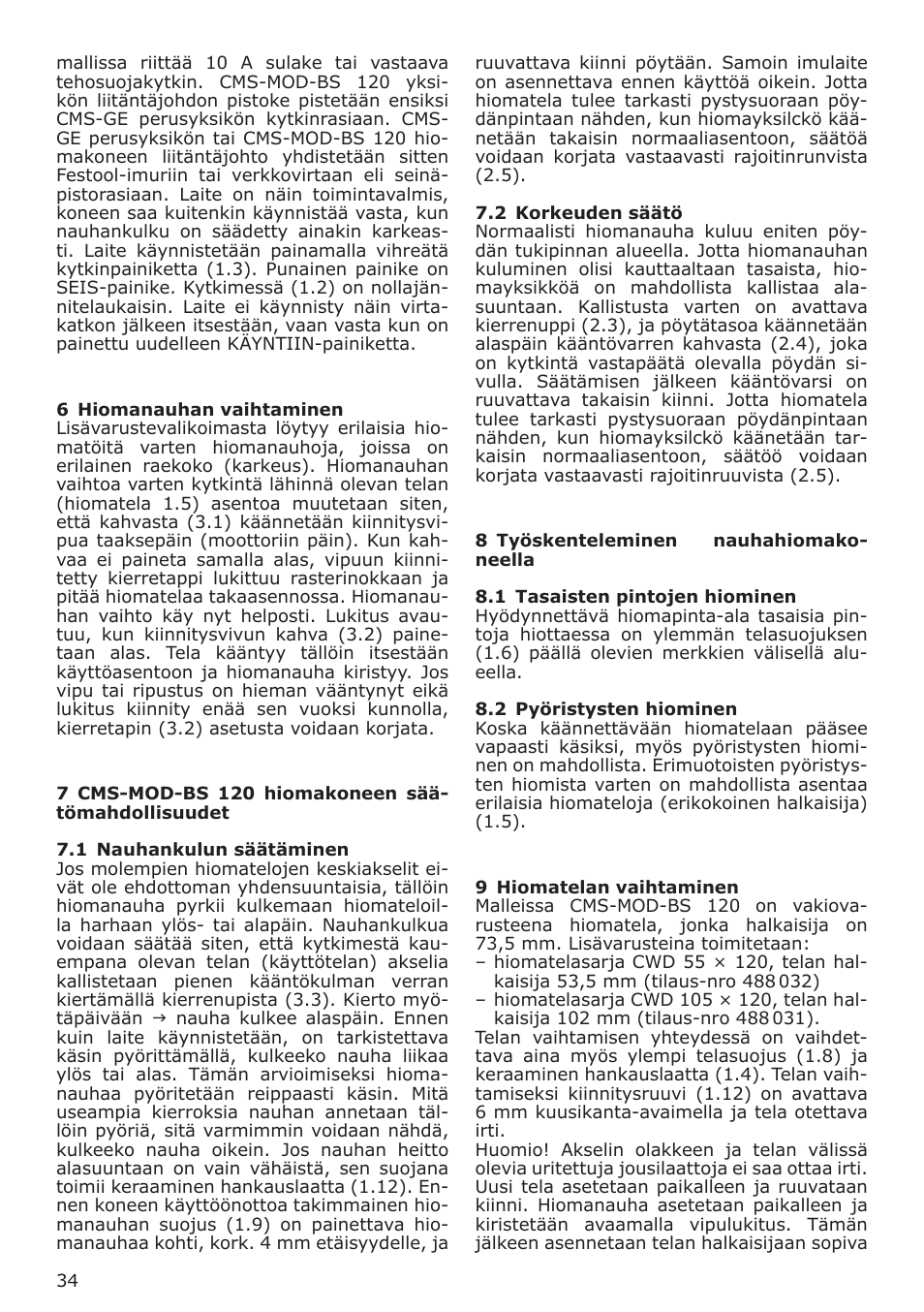Festool CMS MOD BS 120 User Manual | Page 34 / 62