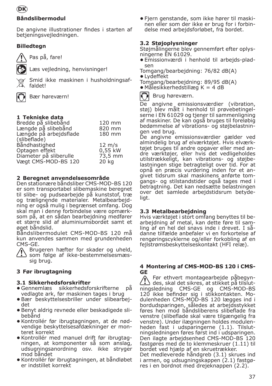 Festool CMS MOD BS 120 User Manual | Page 37 / 62