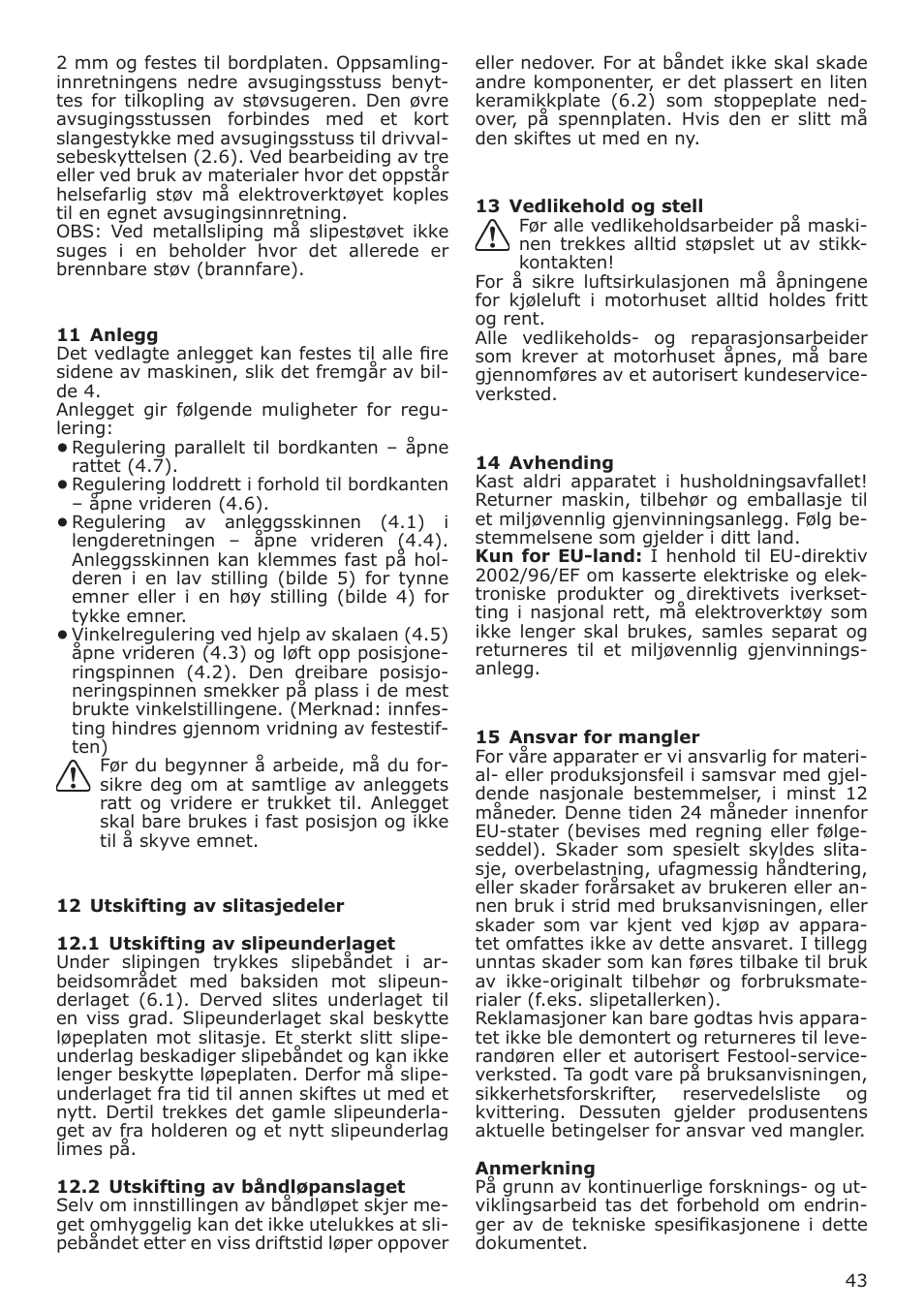 Festool CMS MOD BS 120 User Manual | Page 43 / 62