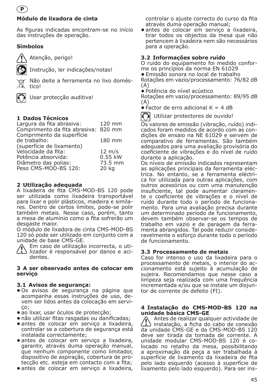 Festool CMS MOD BS 120 User Manual | Page 45 / 62