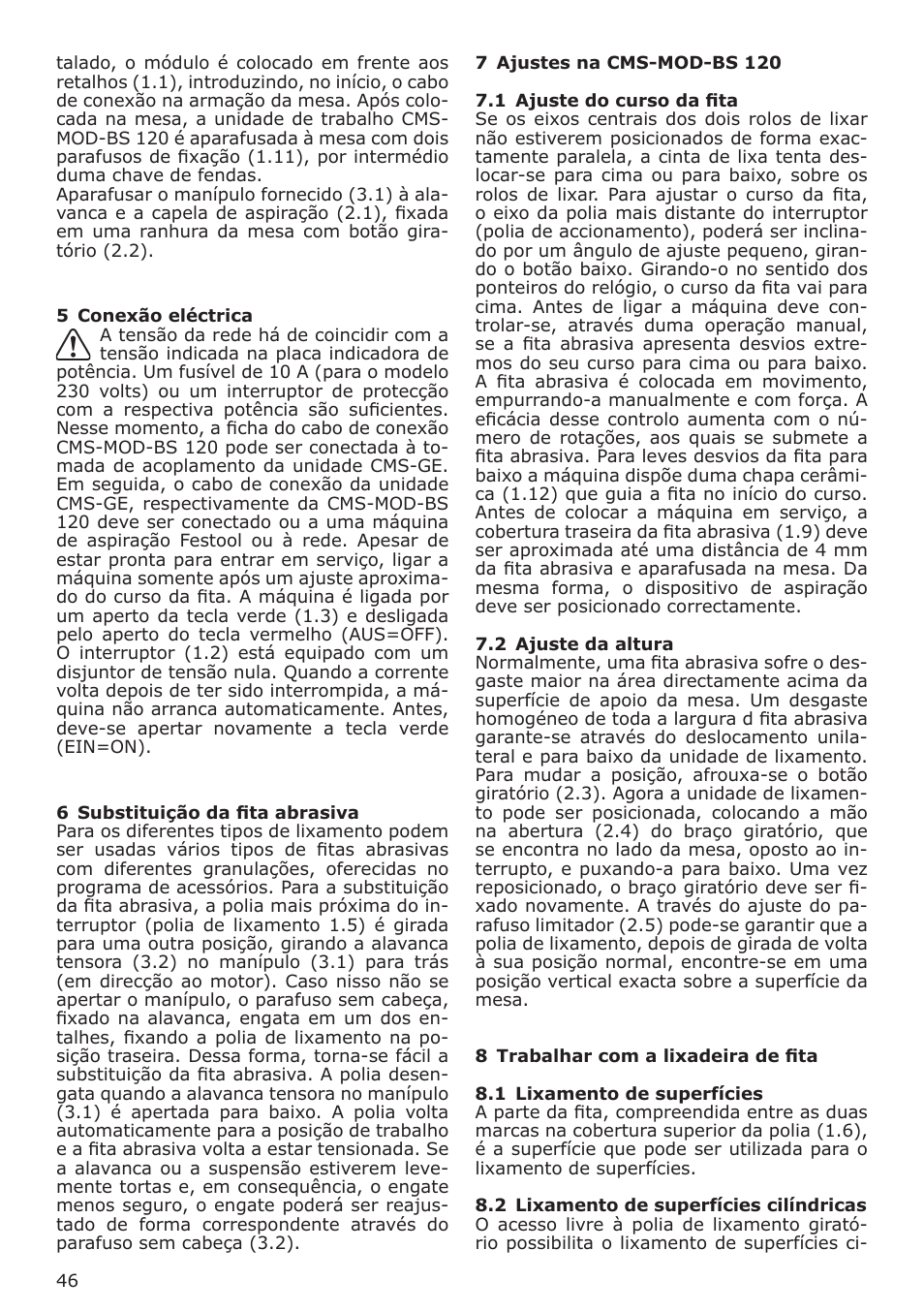 Festool CMS MOD BS 120 User Manual | Page 46 / 62