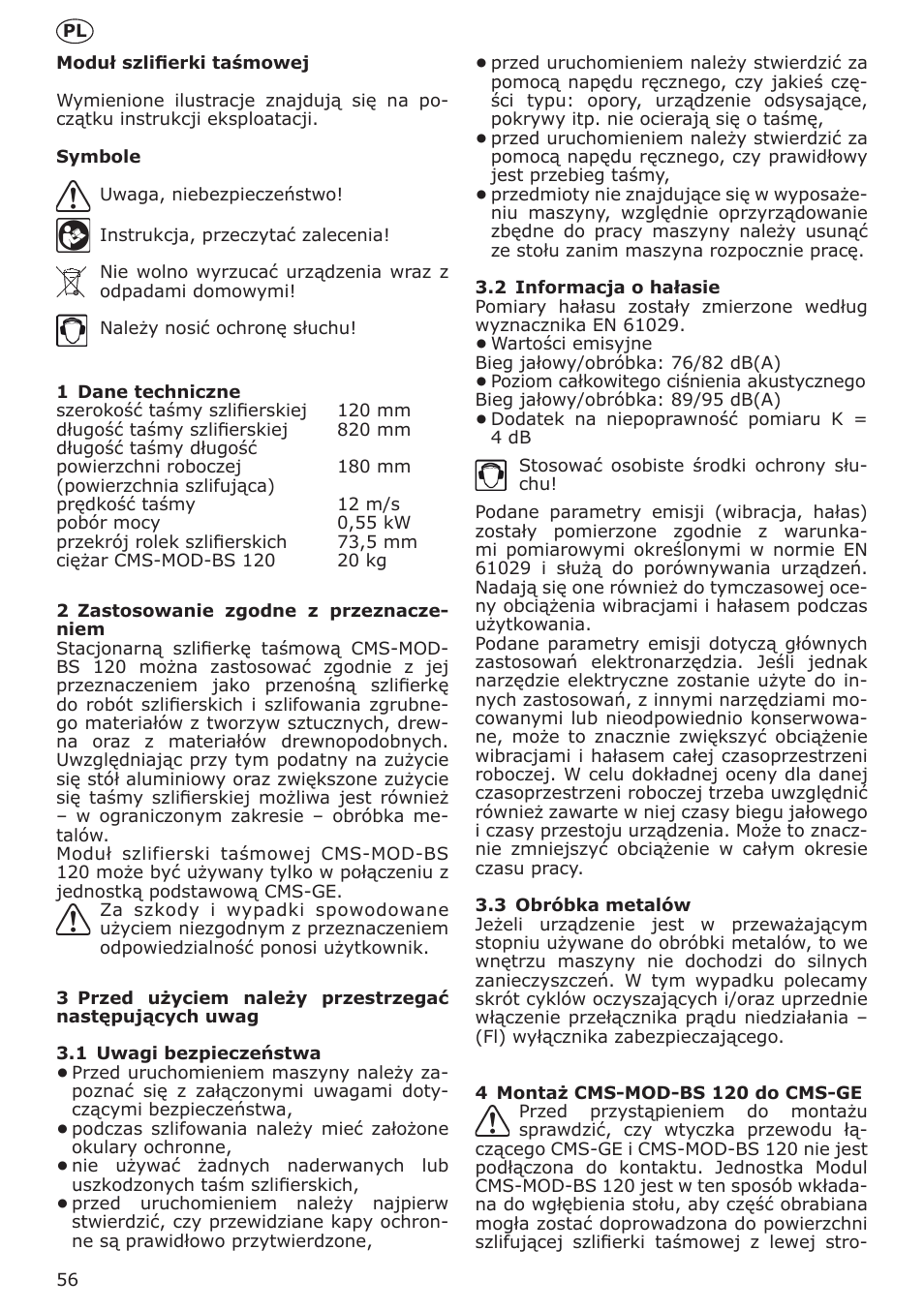 Festool CMS MOD BS 120 User Manual | Page 56 / 62