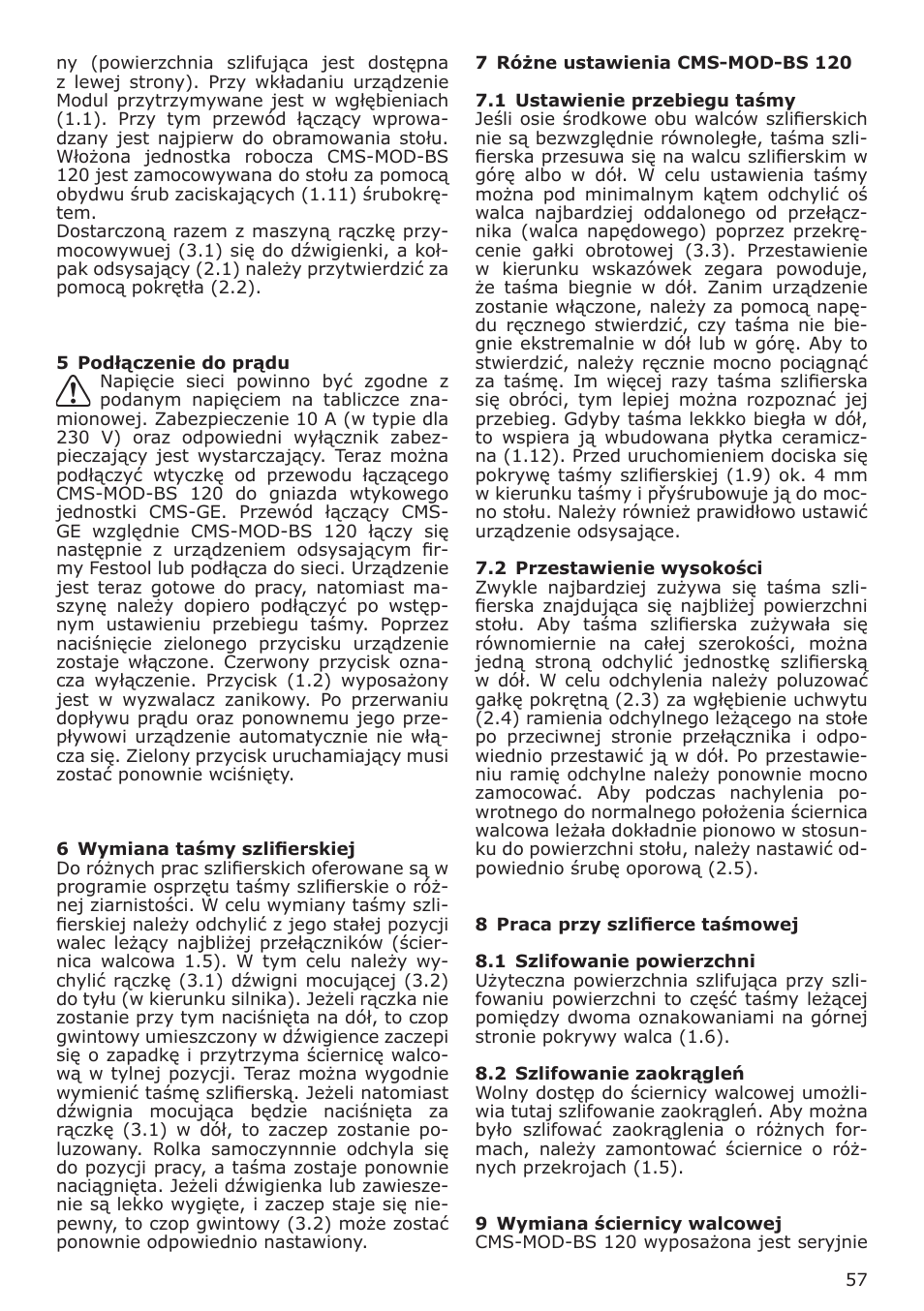 Festool CMS MOD BS 120 User Manual | Page 57 / 62