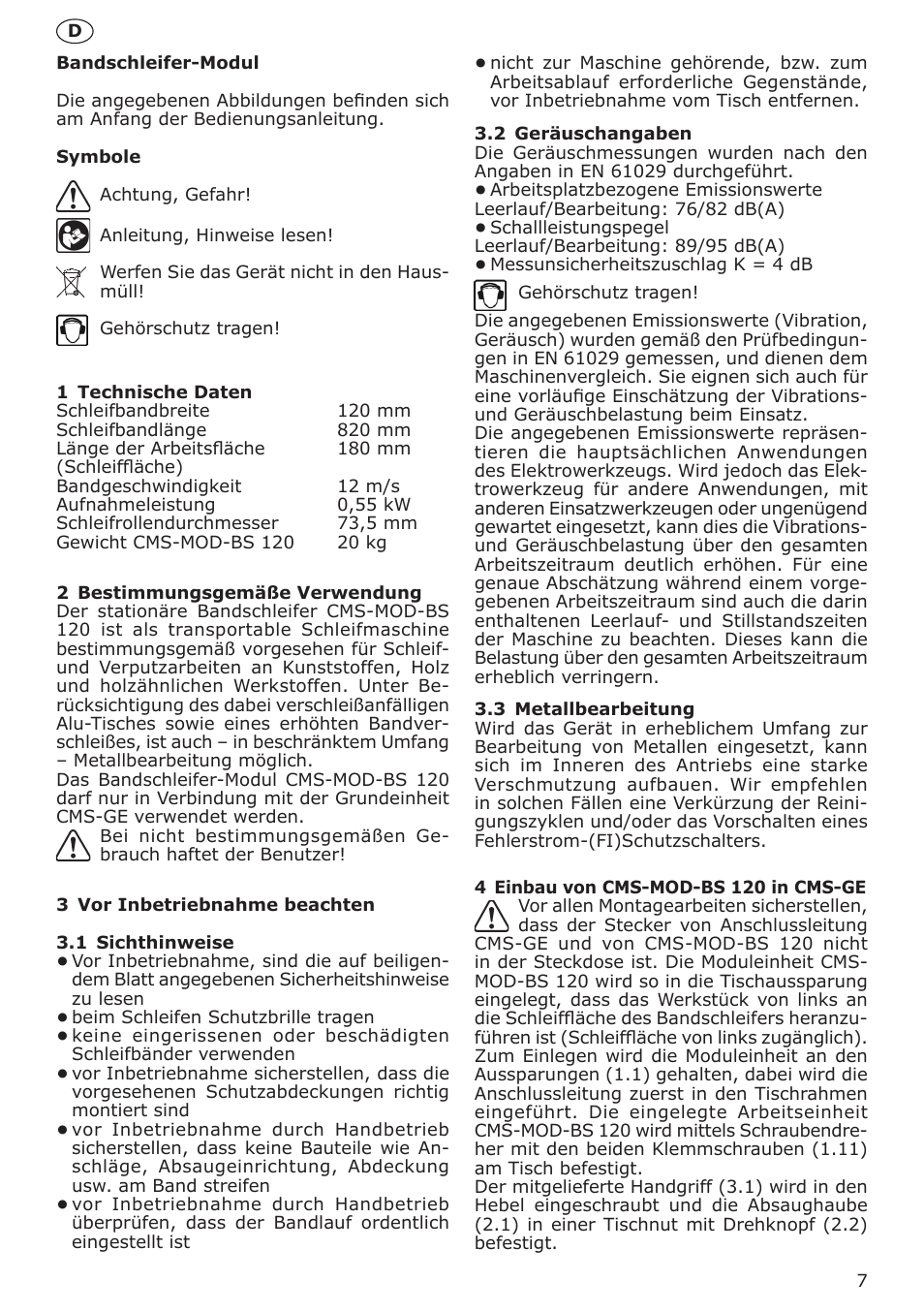 Festool CMS MOD BS 120 User Manual | Page 7 / 62