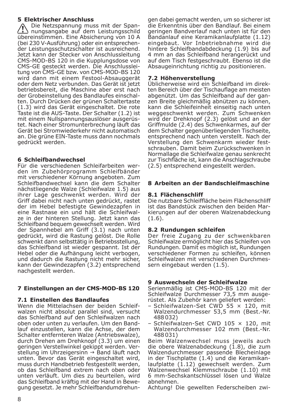 Festool CMS MOD BS 120 User Manual | Page 8 / 62