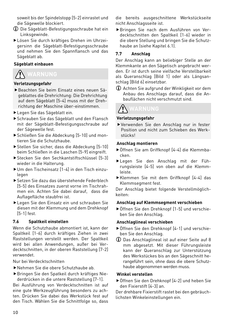 Warnung | Festool CS 70 E PRECISIO User Manual | Page 10 / 116