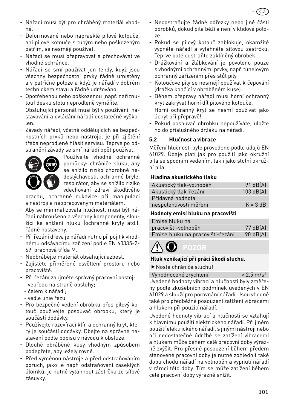 Pozor | Festool CS 70 E PRECISIO User Manual | Page 101 / 116