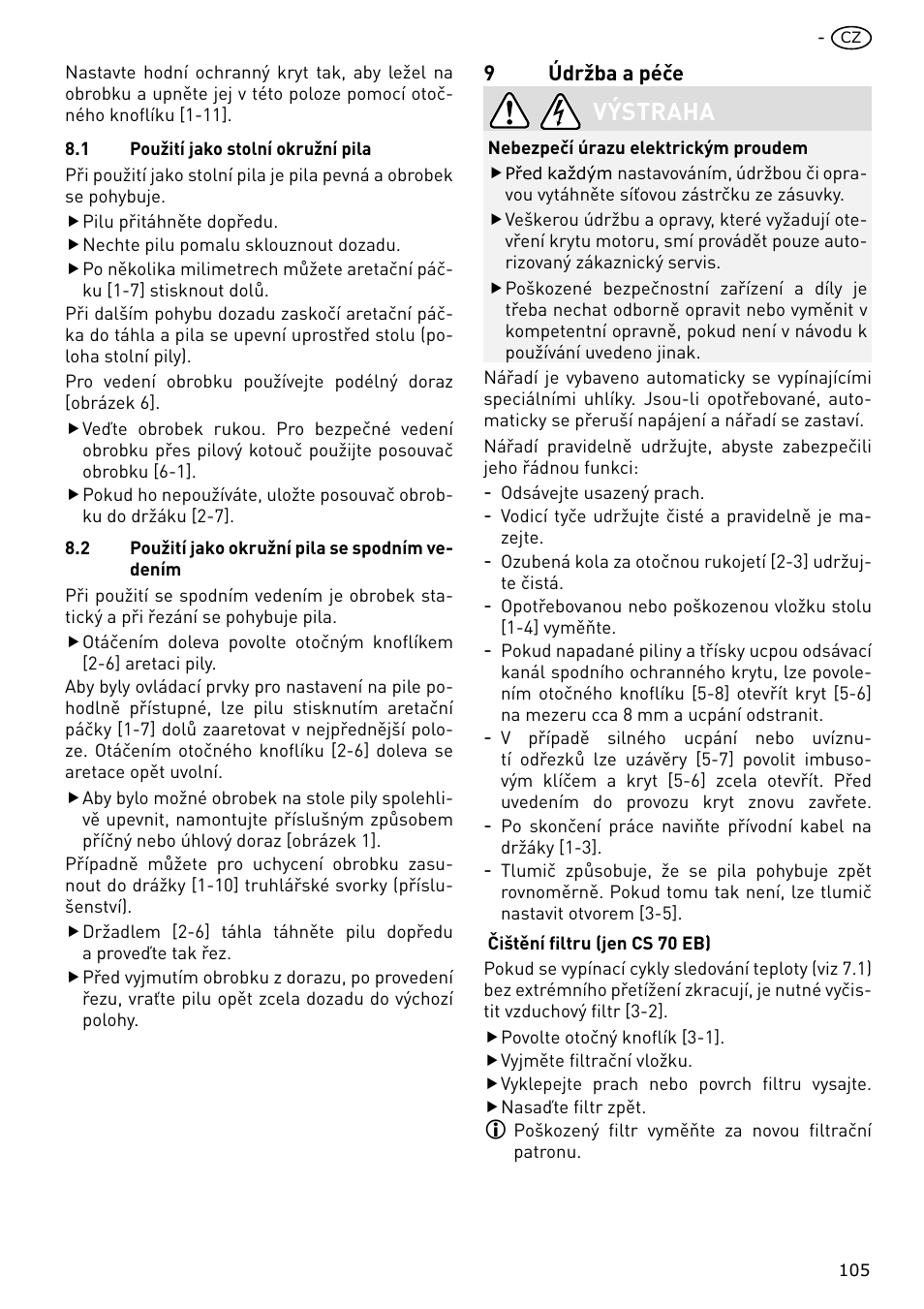 Výstraha | Festool CS 70 E PRECISIO User Manual | Page 105 / 116