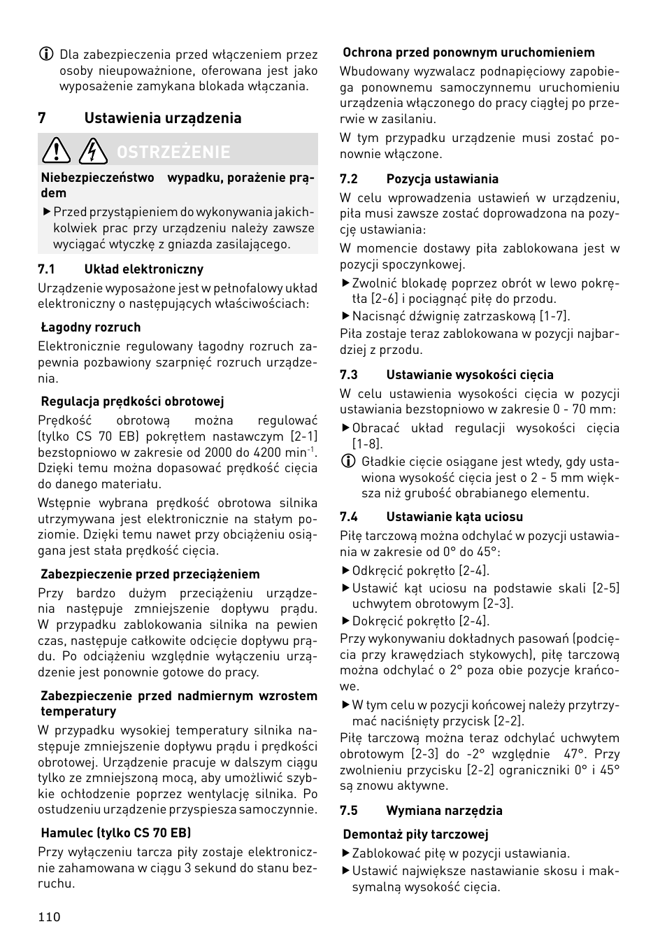 Ostrzeżenie | Festool CS 70 E PRECISIO User Manual | Page 110 / 116