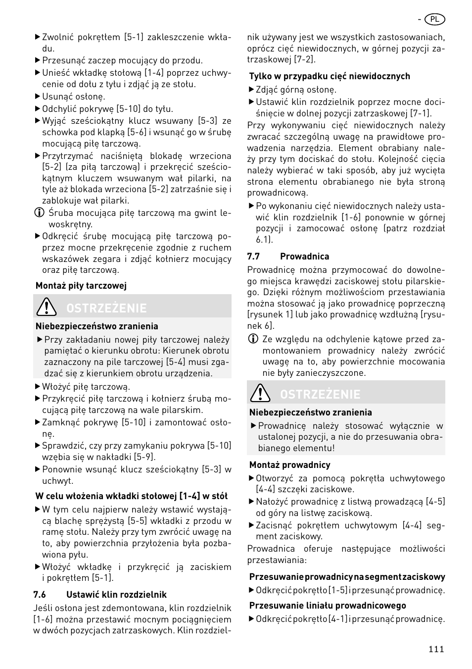 Ostrzeżenie | Festool CS 70 E PRECISIO User Manual | Page 111 / 116