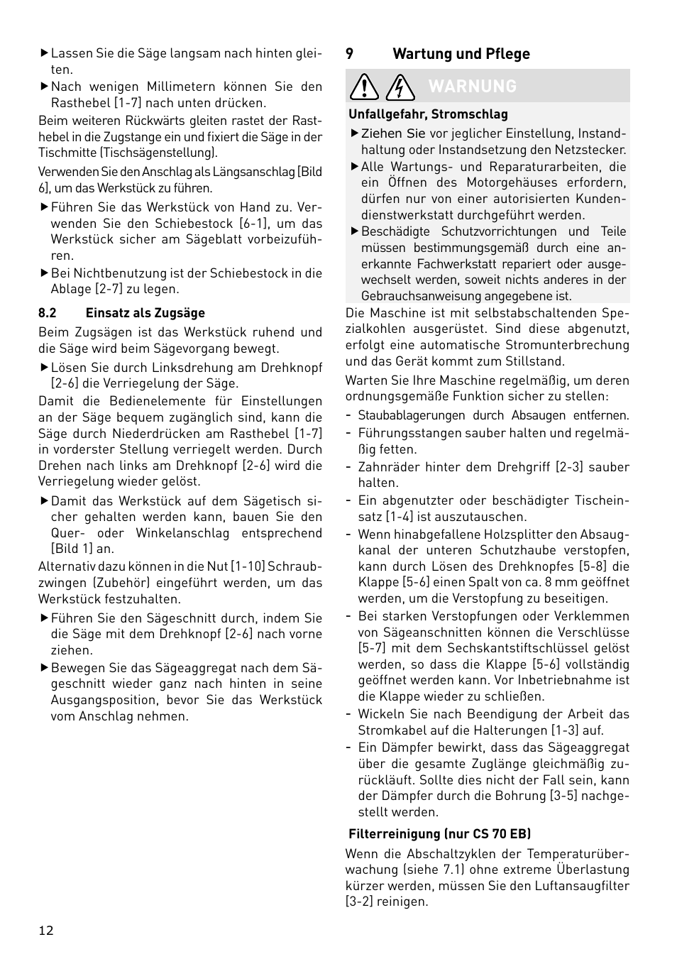 Warnung | Festool CS 70 E PRECISIO User Manual | Page 12 / 116