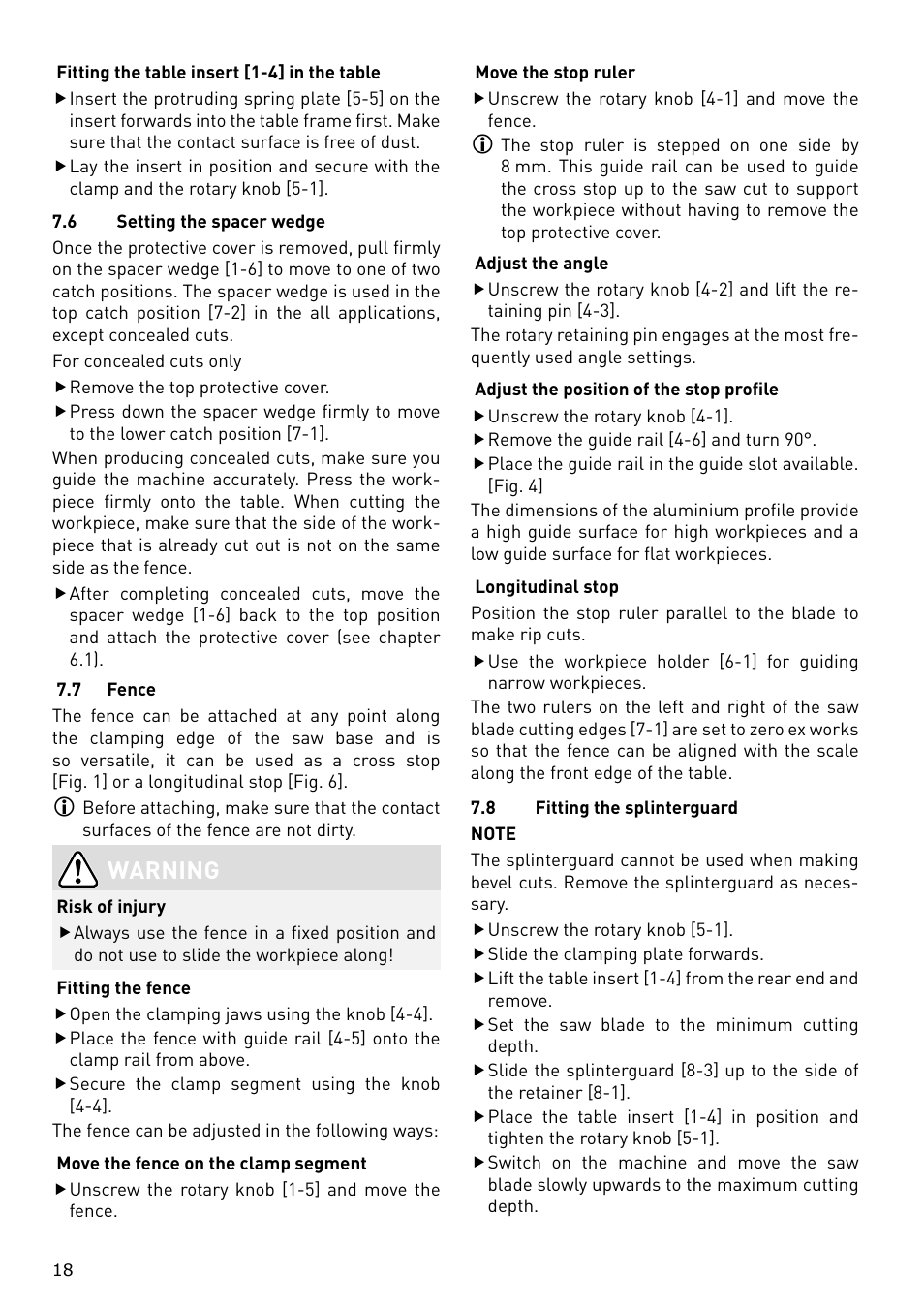 Warning | Festool CS 70 E PRECISIO User Manual | Page 18 / 116