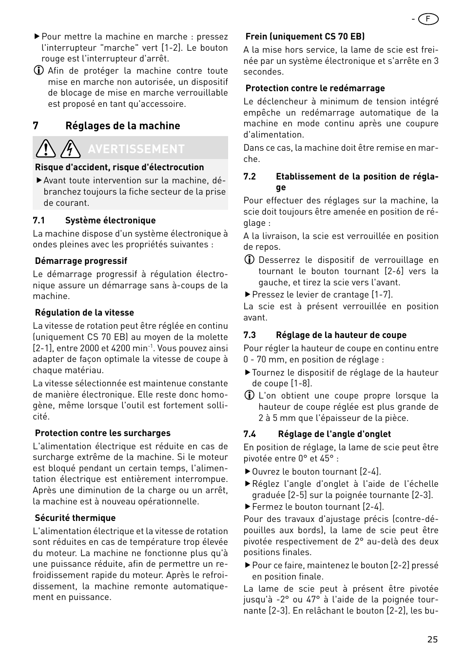 Avertissement | Festool CS 70 E PRECISIO User Manual | Page 25 / 116