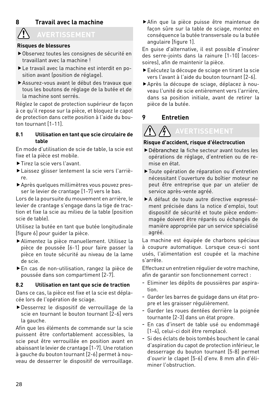 Avertissement | Festool CS 70 E PRECISIO User Manual | Page 28 / 116