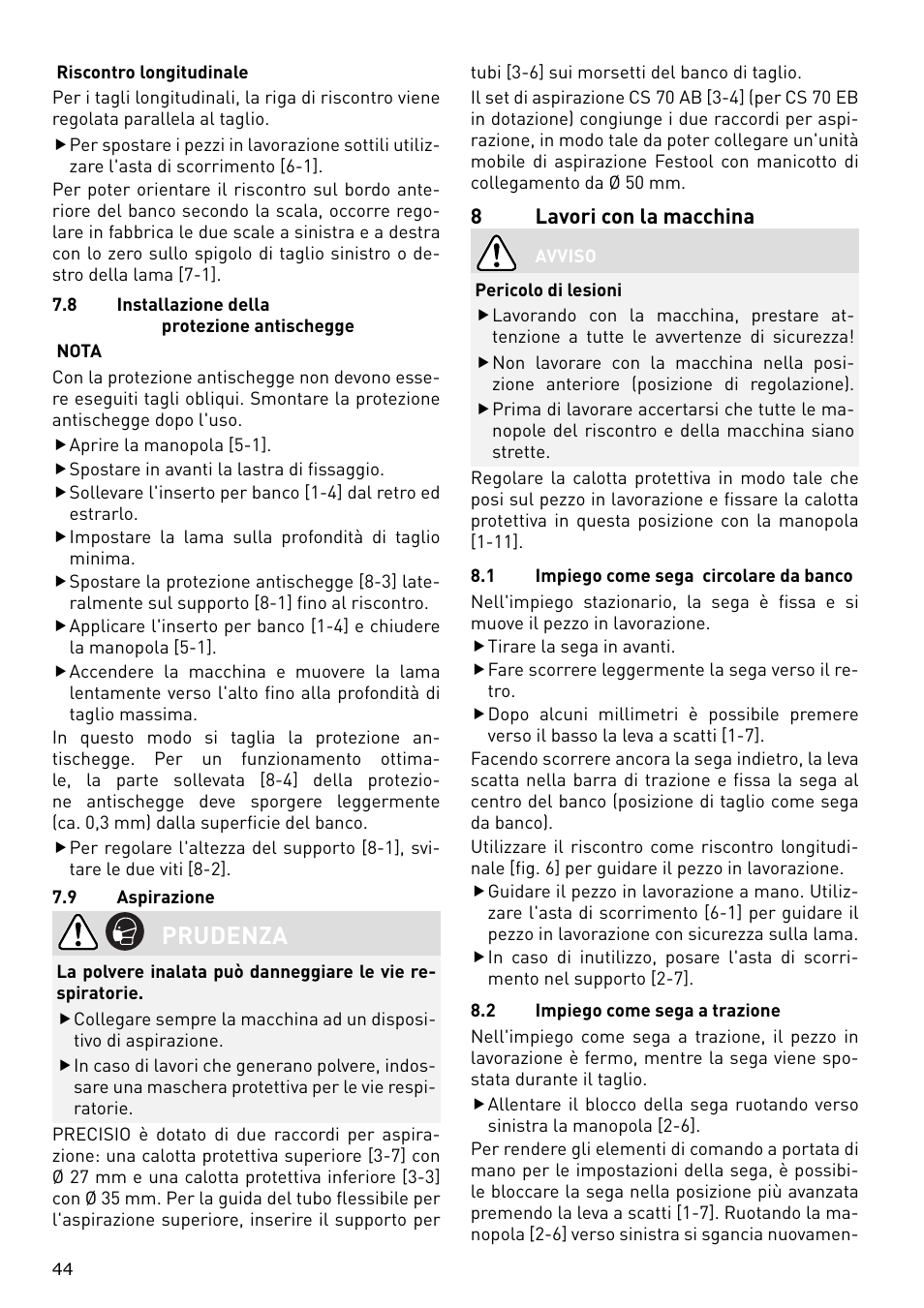 Prudenza | Festool CS 70 E PRECISIO User Manual | Page 44 / 116
