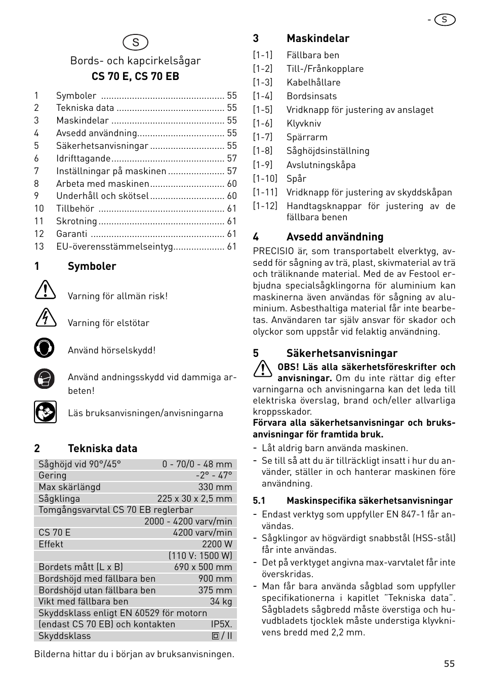 Festool CS 70 E PRECISIO User Manual | Page 55 / 116