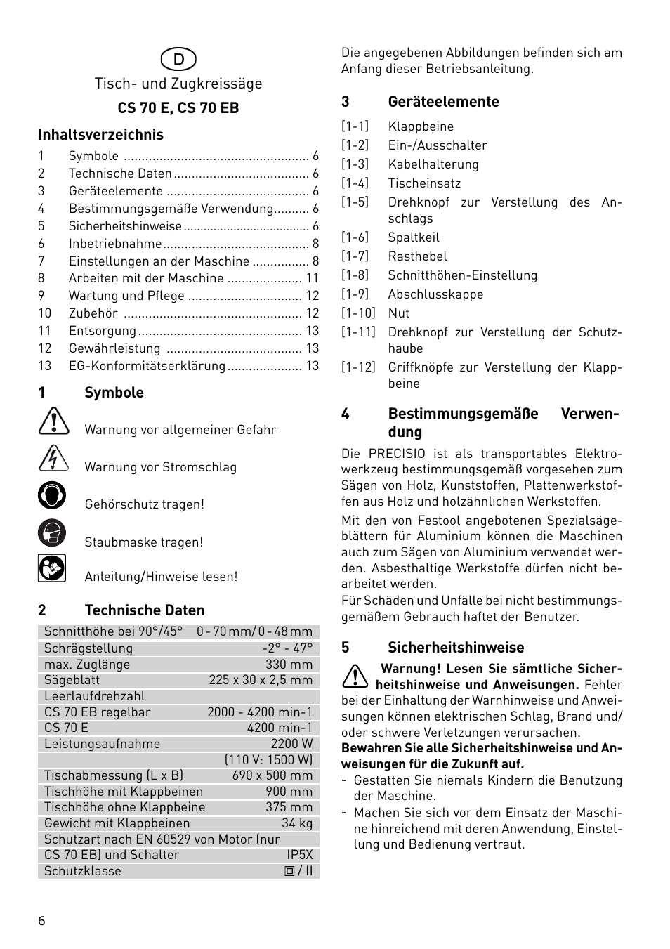Festool CS 70 E PRECISIO User Manual | Page 6 / 116