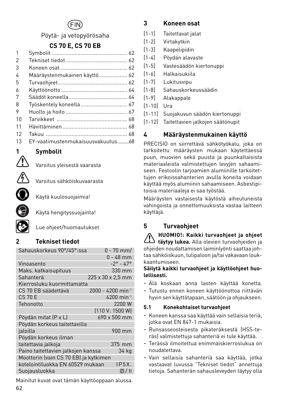 Festool CS 70 E PRECISIO User Manual | Page 62 / 116