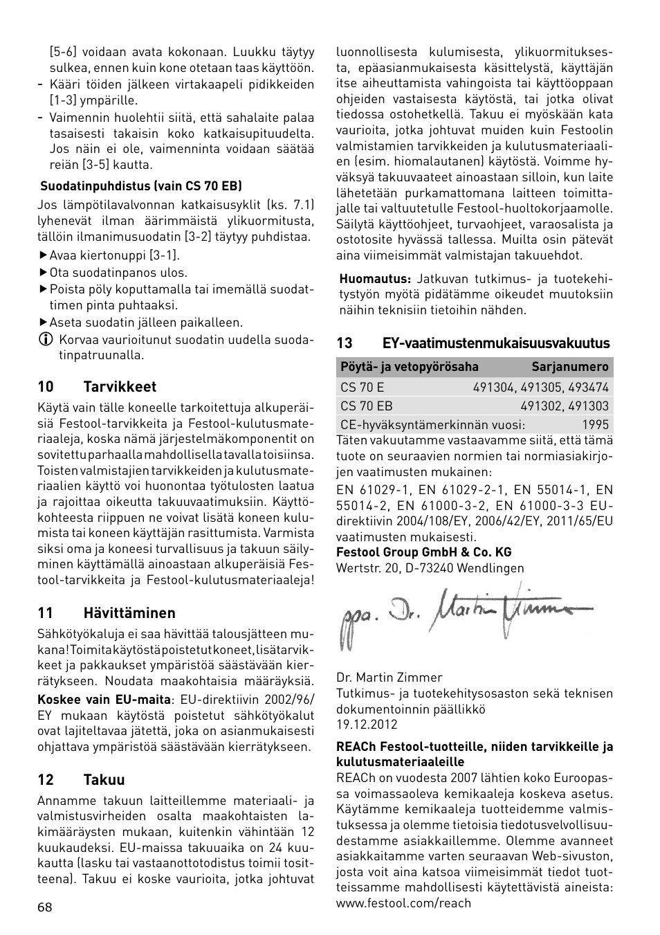 Festool CS 70 E PRECISIO User Manual | Page 68 / 116