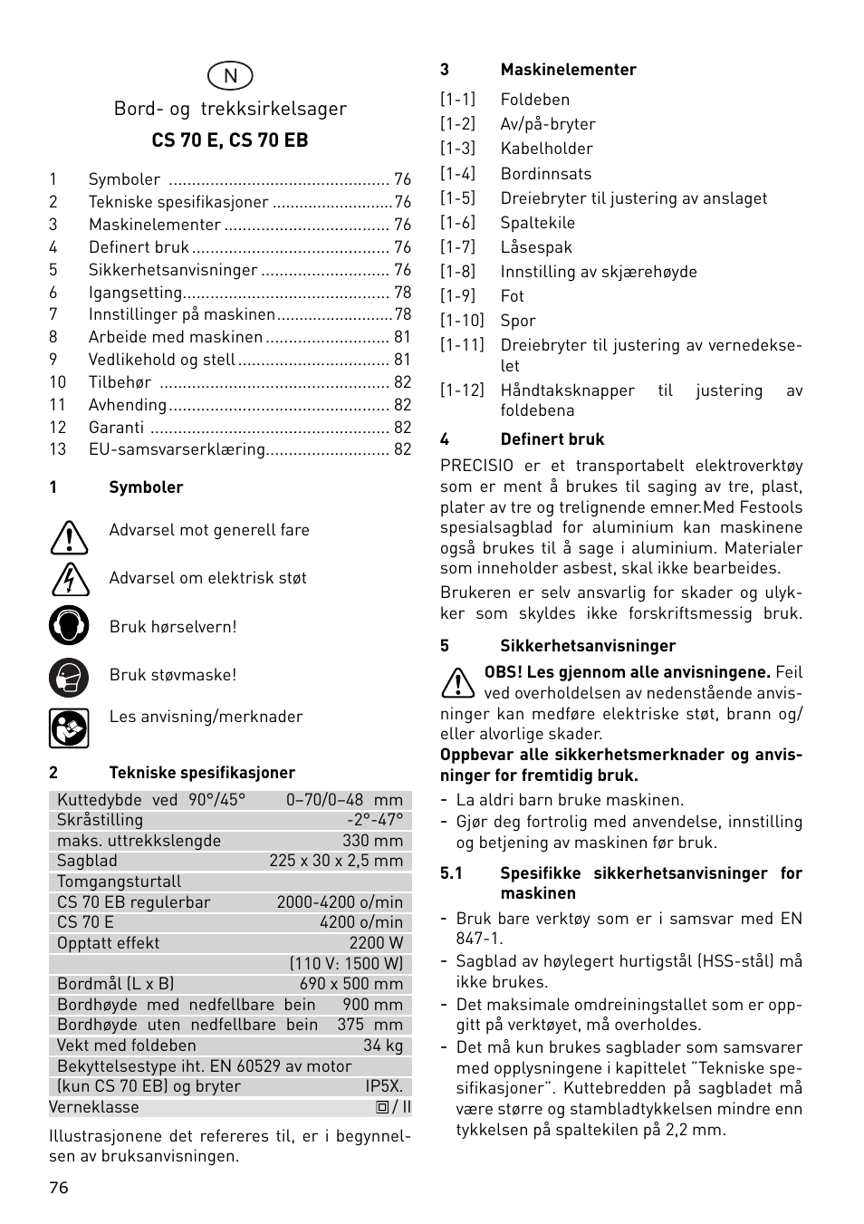 Festool CS 70 E PRECISIO User Manual | Page 76 / 116