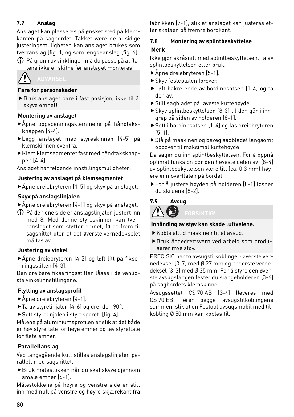 Festool CS 70 E PRECISIO User Manual | Page 80 / 116
