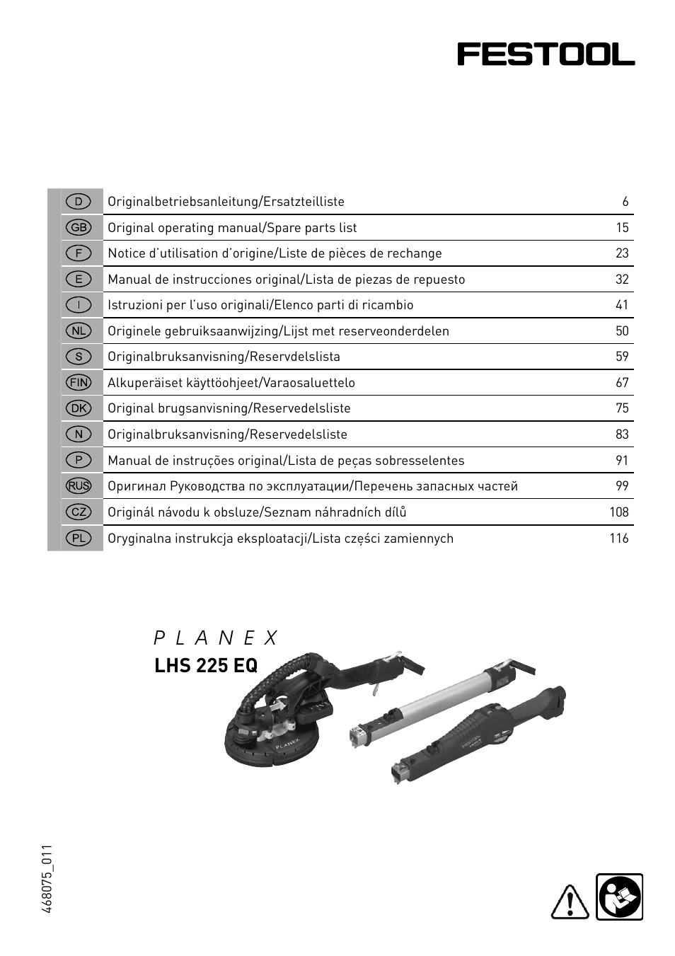 Festool PLANEX LHS 225 EQ User Manual | 126 pages