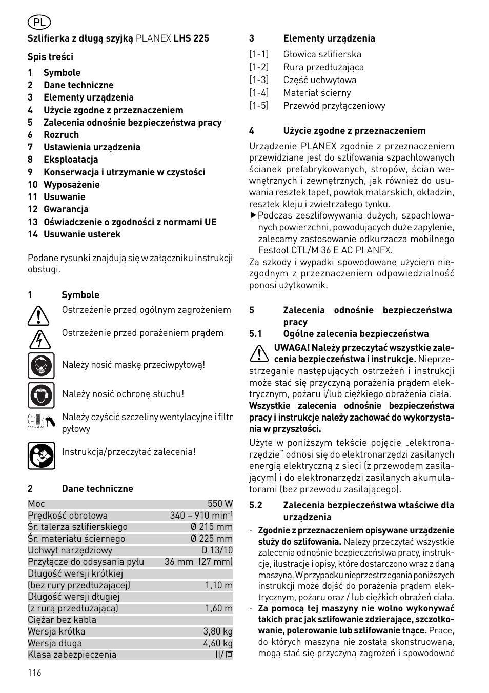 Festool PLANEX LHS 225 EQ User Manual | Page 116 / 126