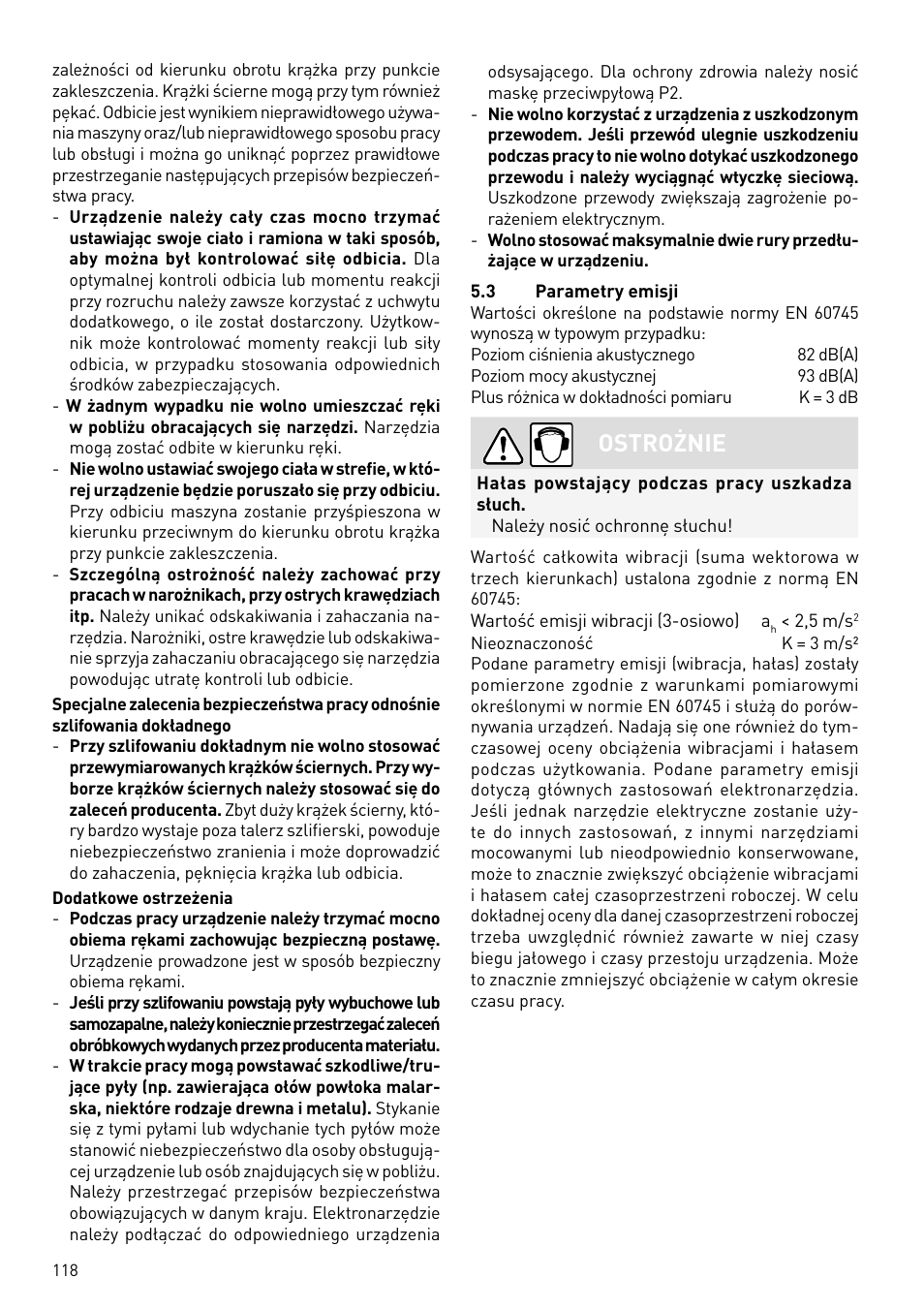 Ostrożnie | Festool PLANEX LHS 225 EQ User Manual | Page 118 / 126