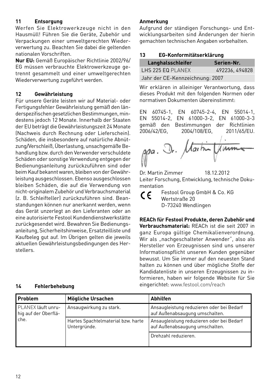 Festool PLANEX LHS 225 EQ User Manual | Page 12 / 126