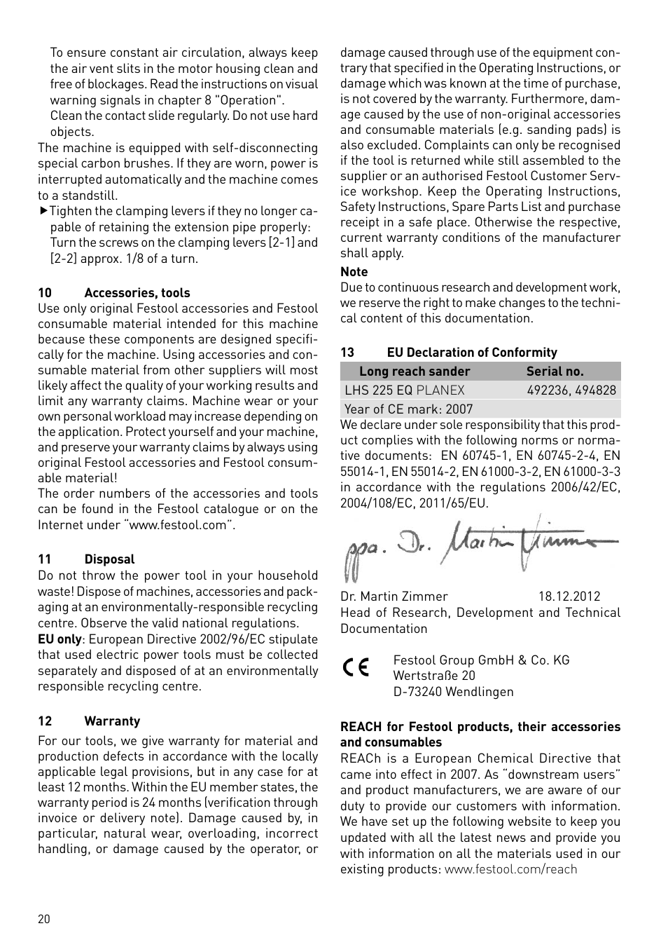 Festool PLANEX LHS 225 EQ User Manual | Page 20 / 126