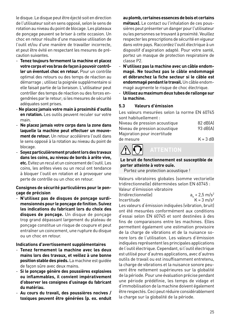 Attention | Festool PLANEX LHS 225 EQ User Manual | Page 25 / 126