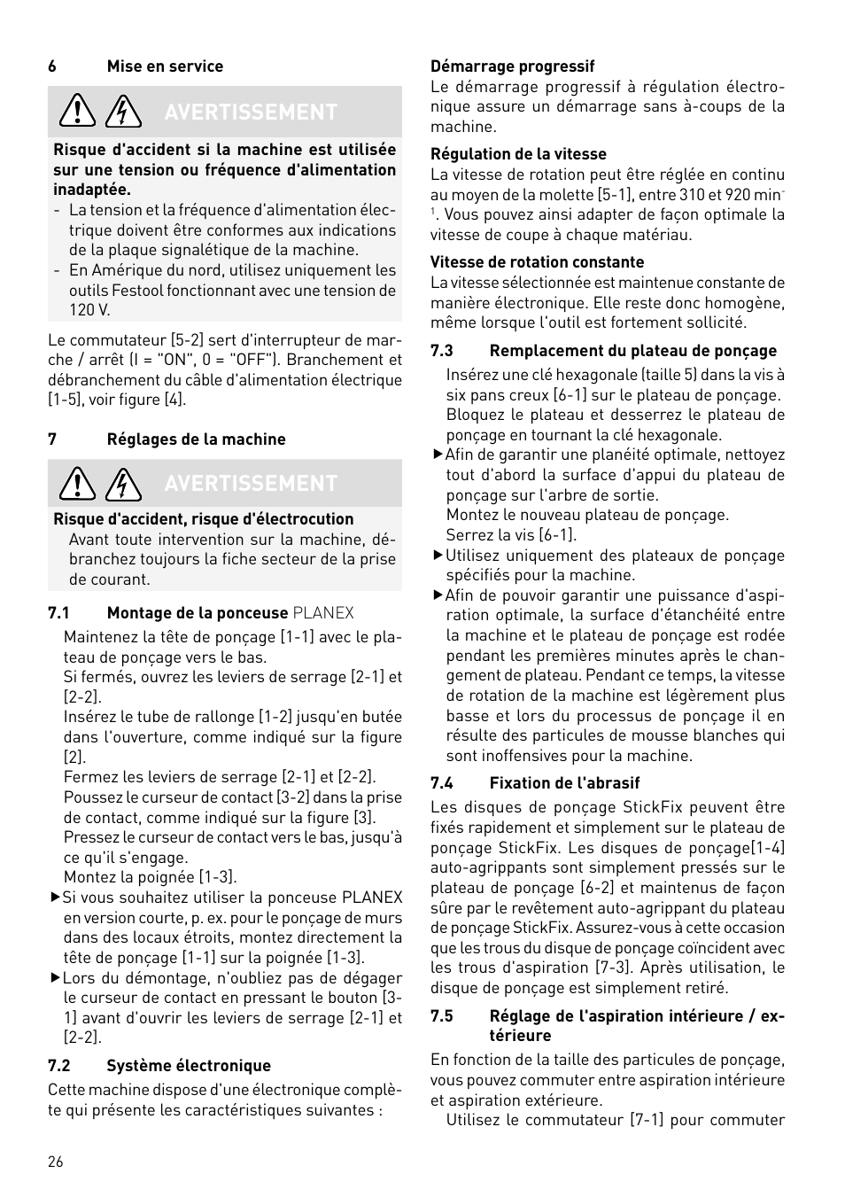 Avertissement | Festool PLANEX LHS 225 EQ User Manual | Page 26 / 126