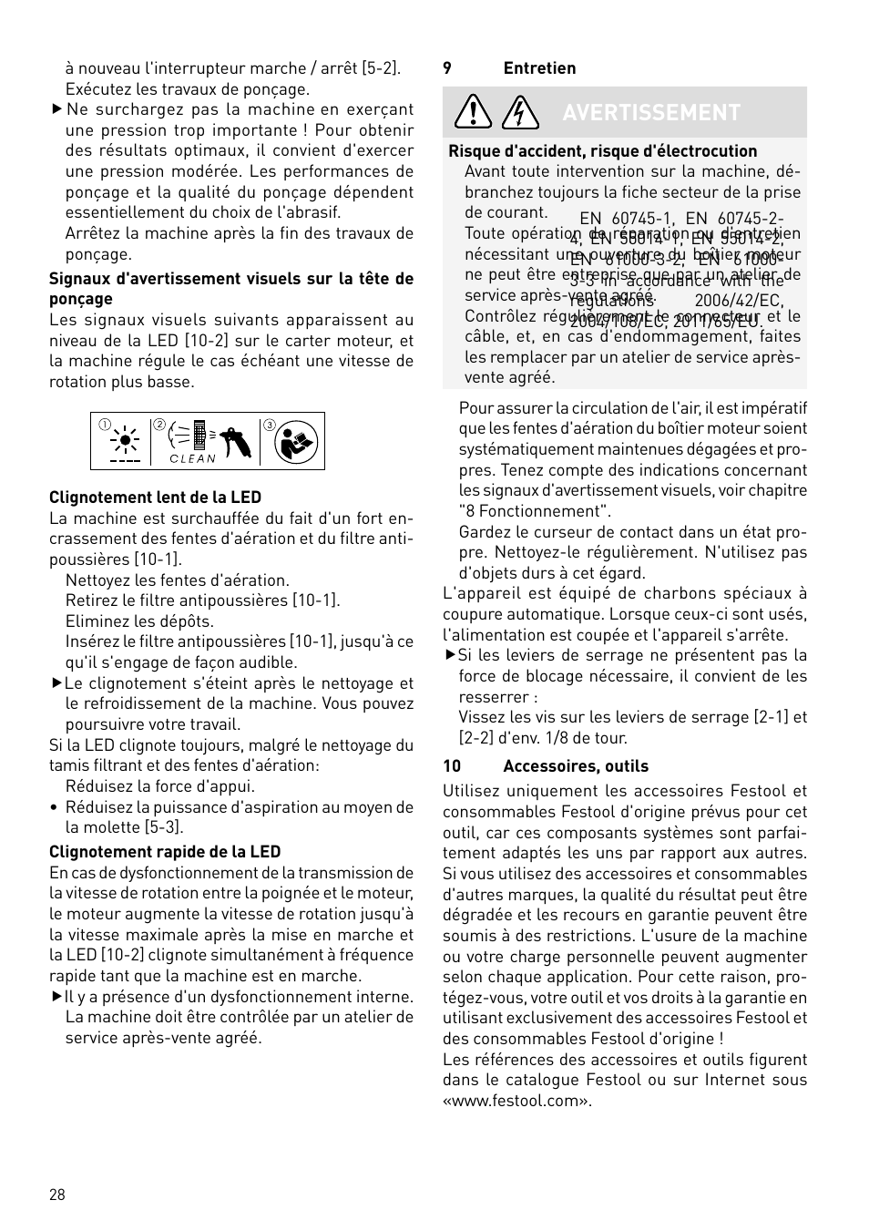 Avertissement | Festool PLANEX LHS 225 EQ User Manual | Page 28 / 126