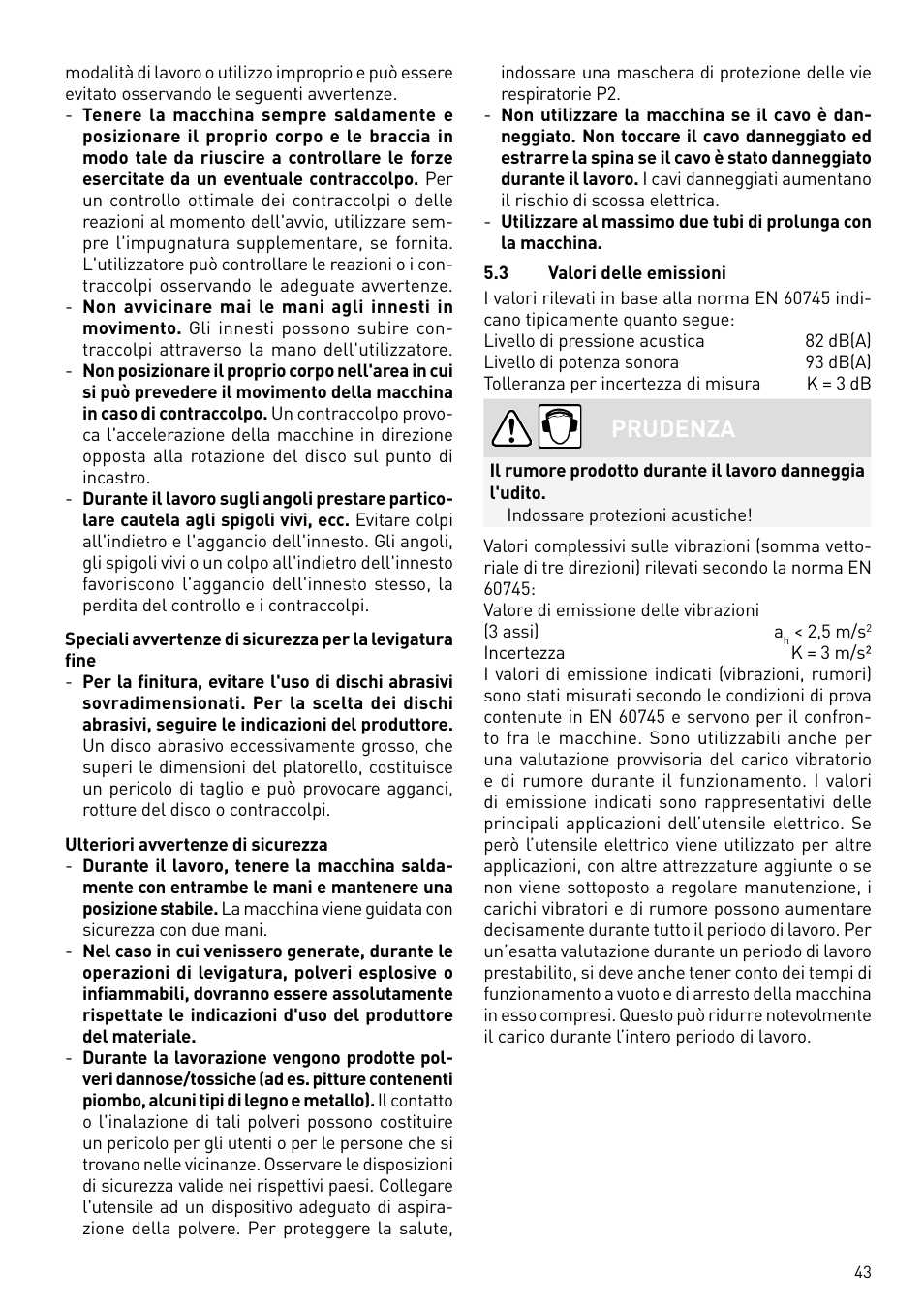 Prudenza | Festool PLANEX LHS 225 EQ User Manual | Page 43 / 126