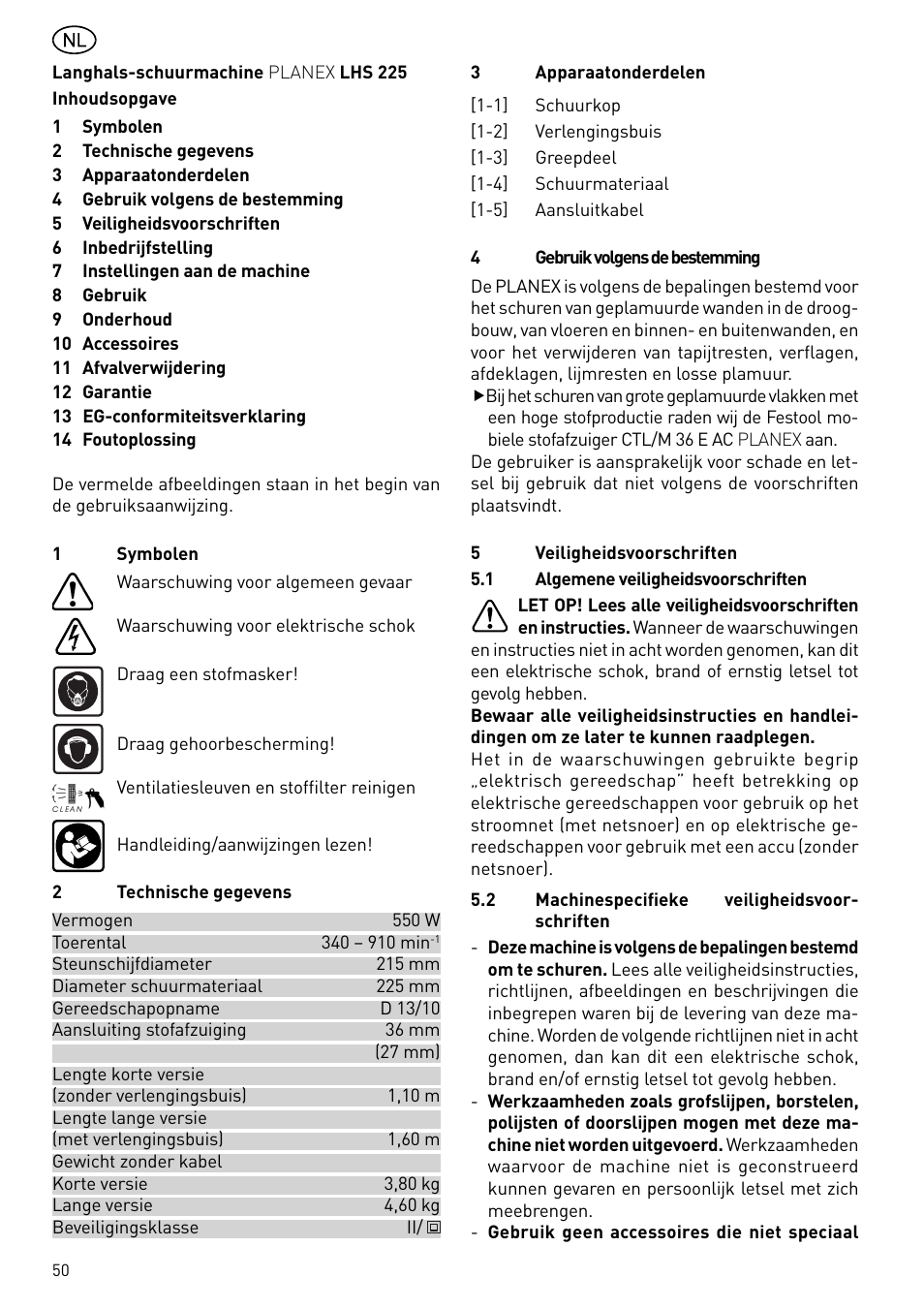 Festool PLANEX LHS 225 EQ User Manual | Page 50 / 126